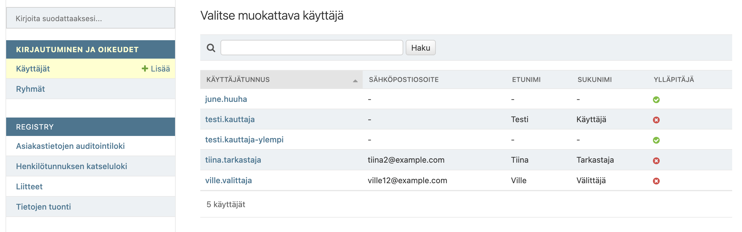 Käyttäjien hallinta